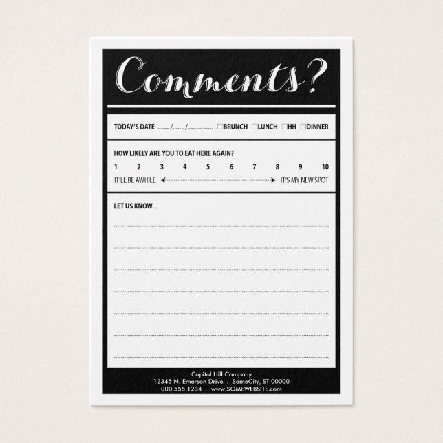 restaurangkommentarskort med logotyp visitkort (Framsidan)