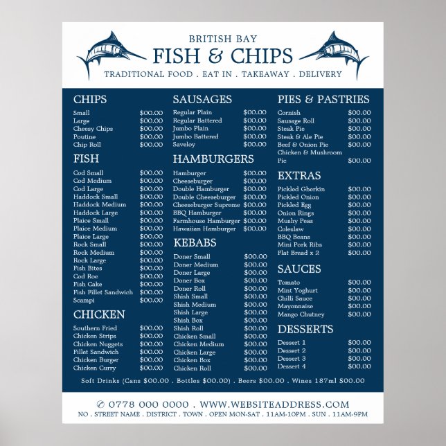 Restaurangmeny för fisk och Chip Poster (Framsidan)