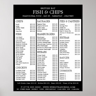 Restaurangmeny för fisk och Chip Poster