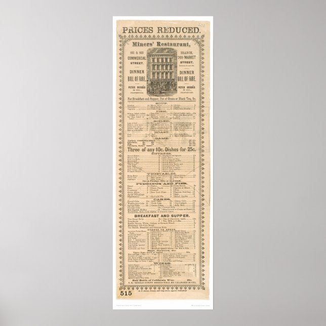 Restaurangmeny för gruvarbetare (1083A) Poster (Framsidan)