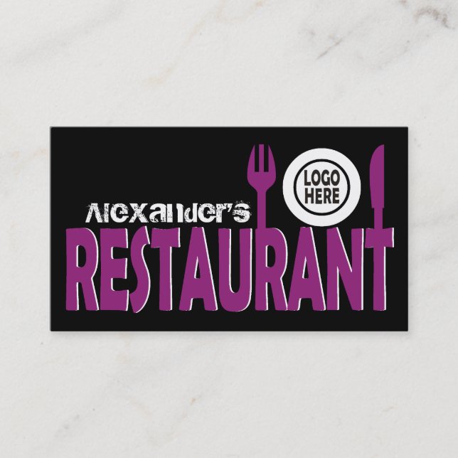 Restaurangplåt, lila, svart vit visitkort (Framsida)