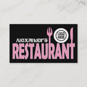 Restaurangplåt, rosa, svart vit visitkort