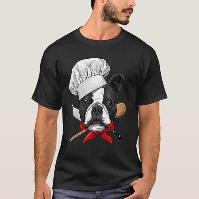 Restaurant Boston Terrier Chef Cook Kitchen Cookin T Shirt (Framsida)