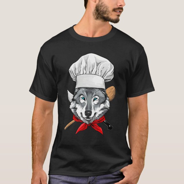 Restaurant Gray Wolf Chef Cook Kitchen Cooking  An T Shirt (Framsida)