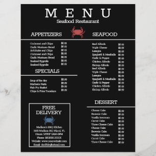 Restaurant Menu B-meny B för minimalistiskt skaldj Reklamblad