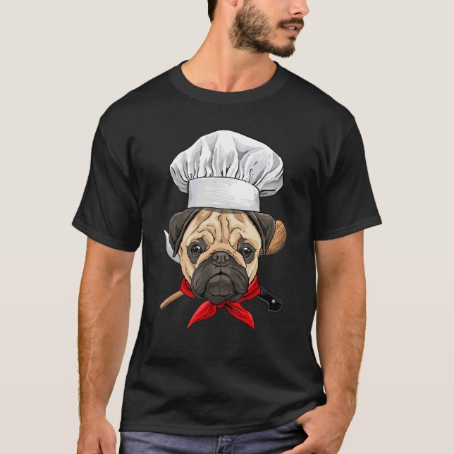 Restaurant Pug Chef Cook Cookar Puppy Pet Hund T Shirt (Framsida)