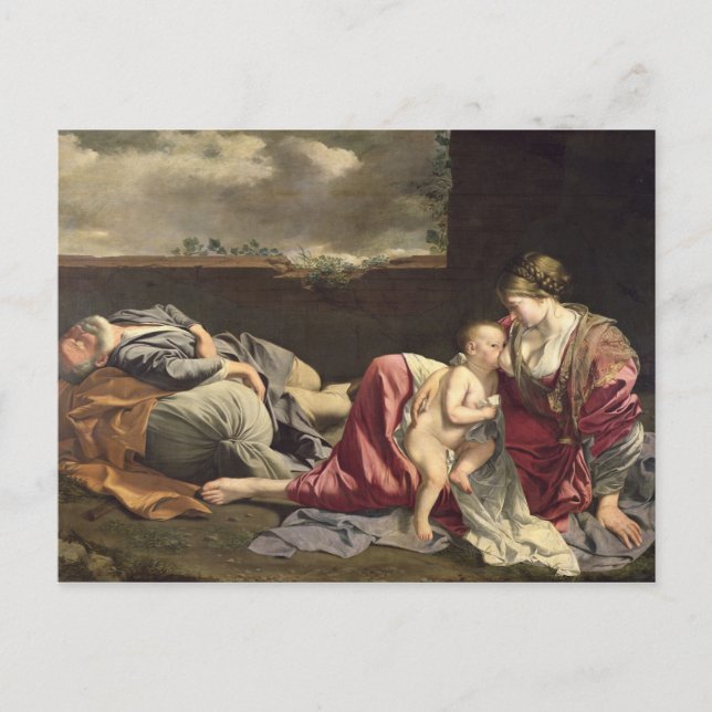 Resten av flygningen in i Egypten, 1628 Vykort (Framsida)