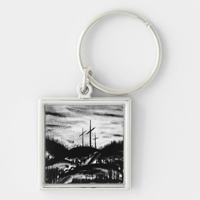 Resten av Kor Fyrkantig Silverfärgad Nyckelring (Framsidan)