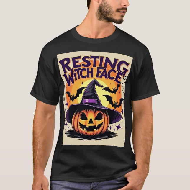 Resterande Witch Ansikte - Funny Halloween Pumpkin T Shirt (Framsida)