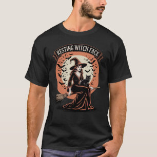 Resterande Witch Ansikte Funny Halloween T Shirt