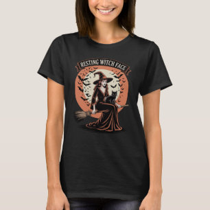 Resterande Witch Ansikte Funny Halloween T Shirt