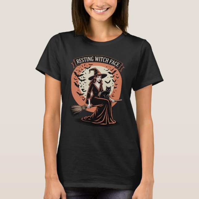 Resterande Witch Ansikte Funny Halloween T Shirt (Framsida)