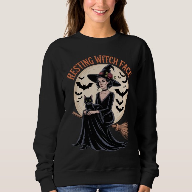Resterande Witch Ansikte Funny Halloween Witch T Shirt (Framsida)