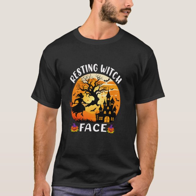 Resterande Witch Ansikte Funny Witch Halloween T S Shirt (Framsida)