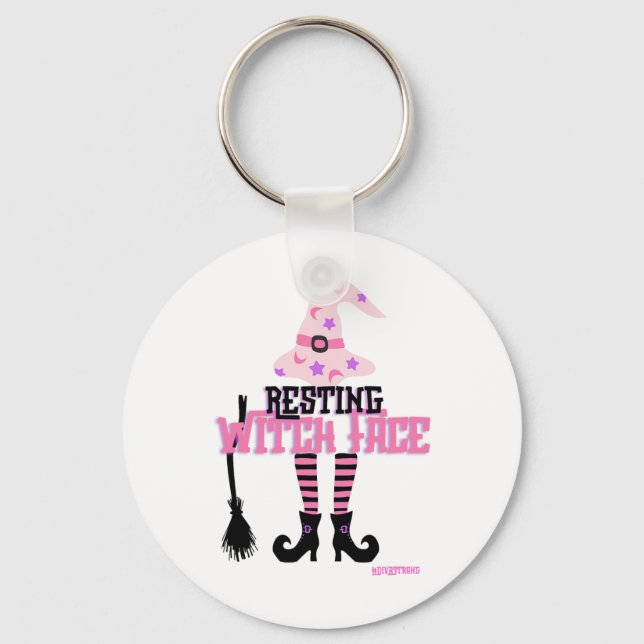 Resterande Witch Ansikte Halloween Broomstick Nyckelring (Framsida)