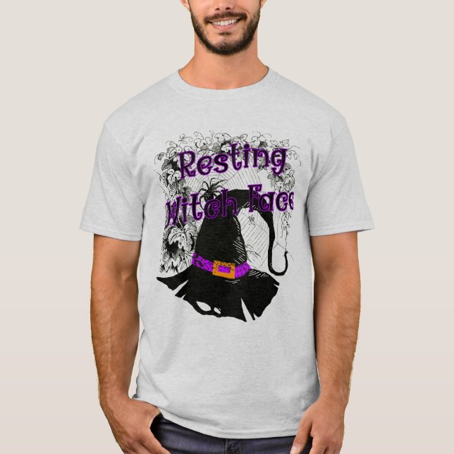 Resterande Witch Ansikte - Halloween Spindelnät T Shirt (Framsida)