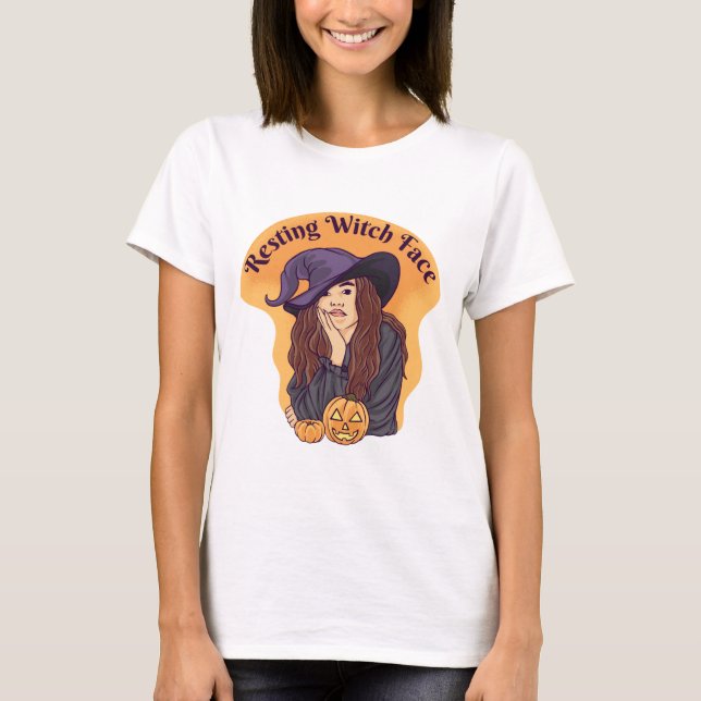 Resterande Witch Ansikte - Halloween T Shirt (Framsida)