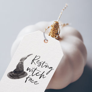 Resterande Witch Ansikte HAPPY HALLOWEEN Rolig Presentetikett