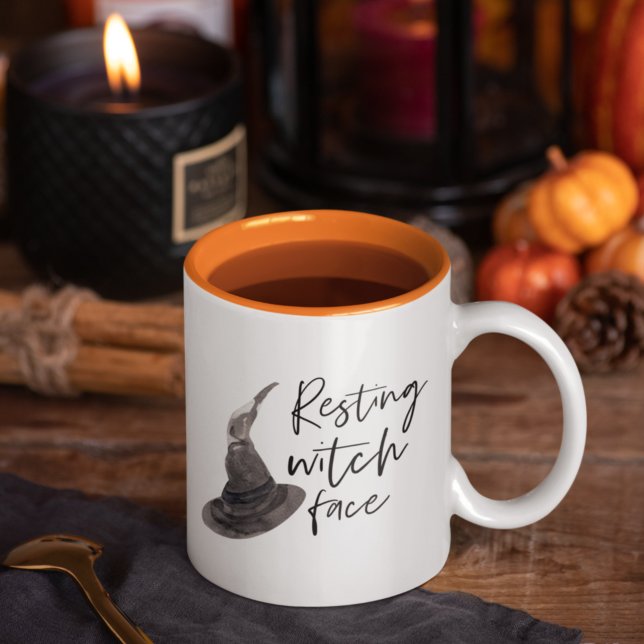 Resterande Witch Ansikte | HAPPY HALLOWEEN | Rolig Två-Tonad Mugg (Skapare uppladdad)