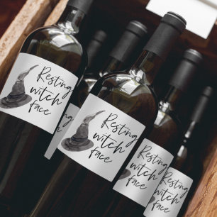 Resterande Witch Ansikte   HAPPY HALLOWEEN   Rolig Vinflaska Etikett