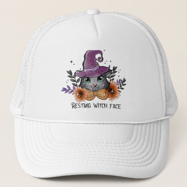 Resterande Witch Ansikte - Katt med Witch Hat Keps (Framsida)