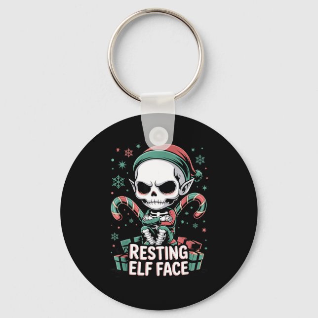 Resting Elf Face Funny Christmas Cute Creepy Women Nyckelring (Framsida)