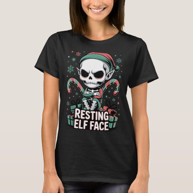 Resting Elf Face Funny Christmas Cute Creepy Women T Shirt (Framsida)