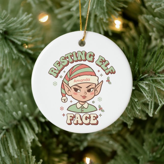 Resting Elf Face Funny Christmas Ornament (Träd)