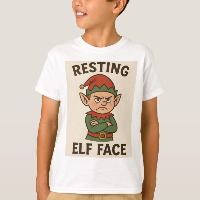Resting Elf Face – Grumpy Holiday Mood T Shirt (Framsida)