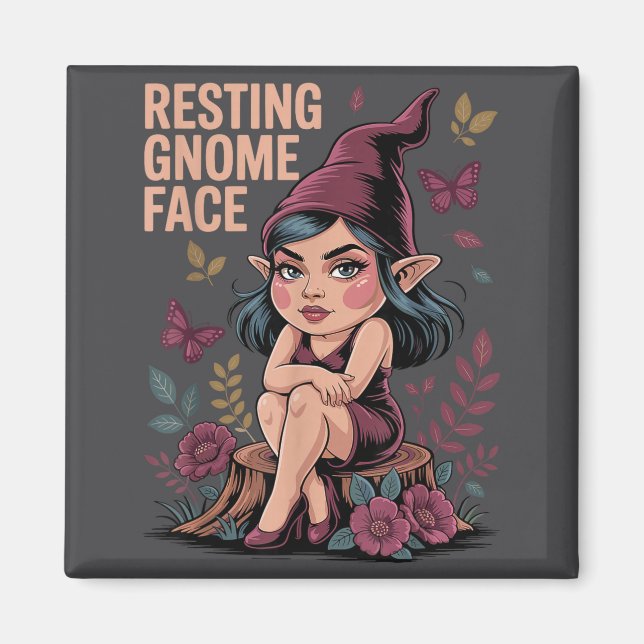 Resting Gnome Face Cute Funny Christmas Kawaii Car Magnet (Framsidan)