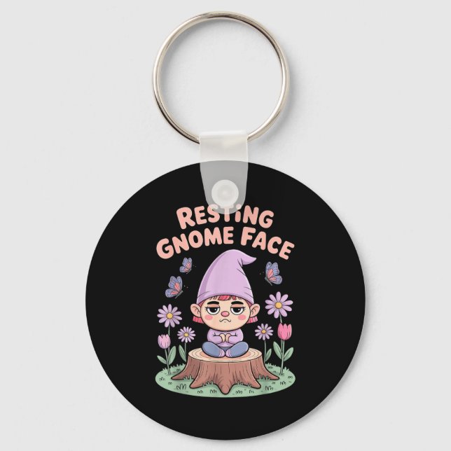 Resting Gnome Face Cute Funny Christmas Kawaii Car Nyckelring (Framsida)