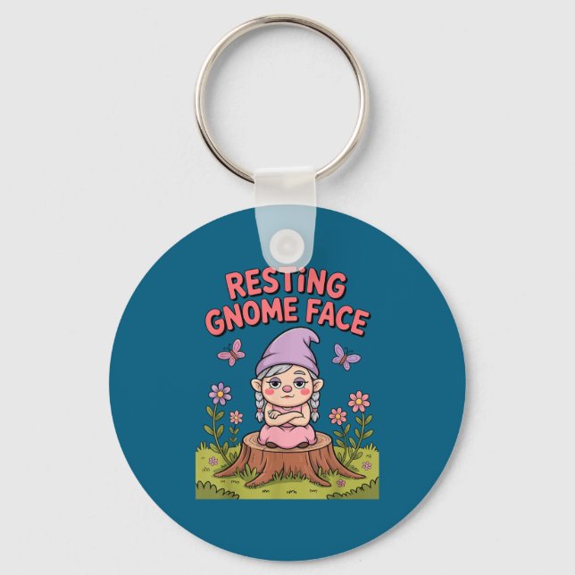 Resting Gnome Face Cute Funny Christmas Kawaii Car Nyckelring (Framsida)