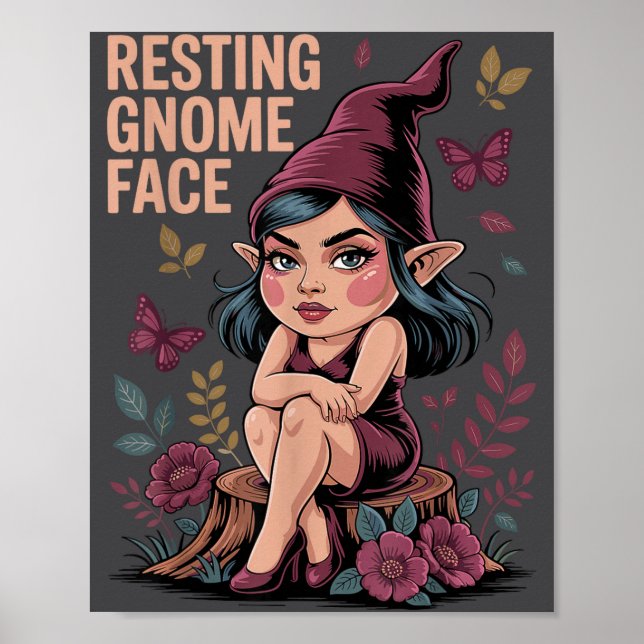 Resting Gnome Face Cute Funny Christmas Kawaii Car Poster (Framsidan)