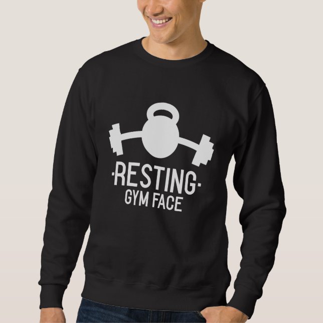 Resting Gym Face  Work Out Weight Lifting Fitness Lång Ärmad Tröja (Framsida)