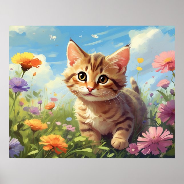 *~* Resting Kattunge Flowers 5:4 Kitten Katt AP68 Poster (Framsidan)