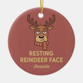 Resting Reindeer Face Funny Christmas Ornament
