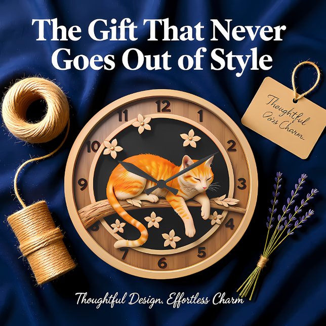 Resting Tabby Cat Petal Stor Klocka (Skapare uppladdad)