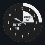 Resting Time / Working Time Funny Stor Klocka<br><div class="desc">A minimalist black and white wall clock with a playful twist. Most of the clock face is dedicated to “Resting Time, ” while a small section shows “Working Time, ” creating a humorous take on daily life and work balance. The bold contrast and clean design make it a perfect decor...</div>