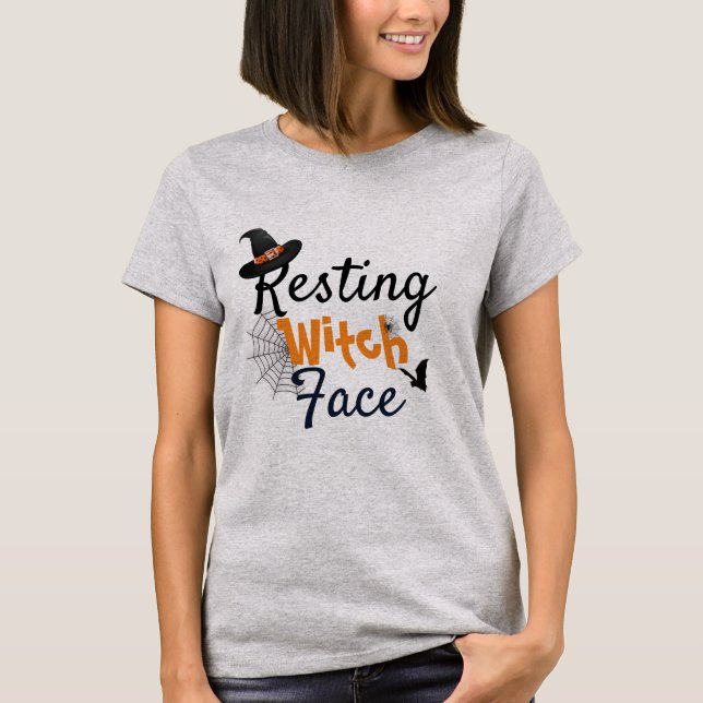 Resting Witch Ansikte Halloween T-shirt (Framsida)