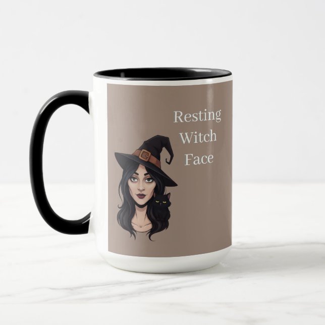 Resting Witch Face Mug | Halloween Coffee Cup Mugg (Vänster)