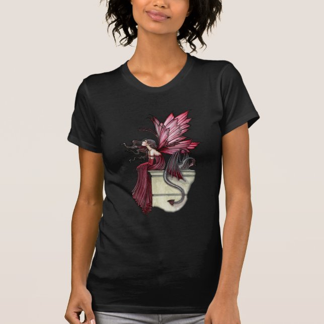 Restless Ruby Gothic Red Fairy and Dragon T-shirt (Framsida)