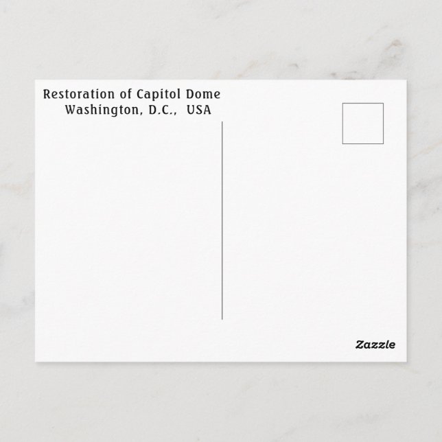 Restoration of Huvudstad Dome, Washington, D.C., U Vykort (Baksida)
