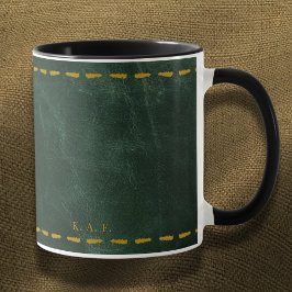 Restorative Forest Green Stitched Leather-Look Mugg