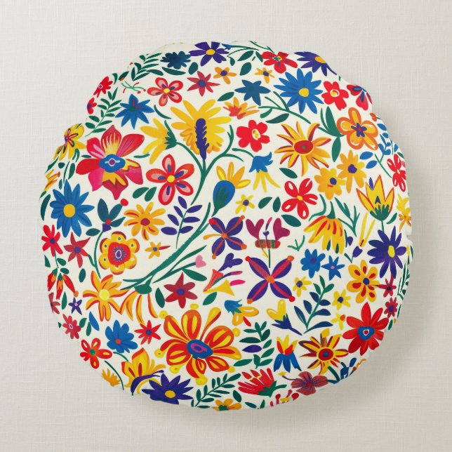 Resursrunda Pillow för tidlös Blommigt Rund Kudde (Framsidan)