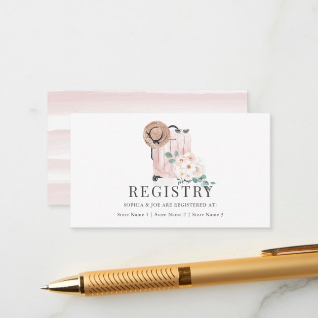 Resväska i rosa bröllopsduschregister tilläggskort (Fram/Back In Situ)