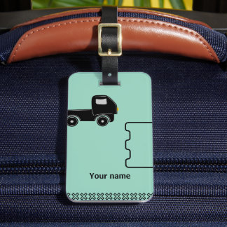 Resväskemärke med namn och mobilillustration bagagebricka