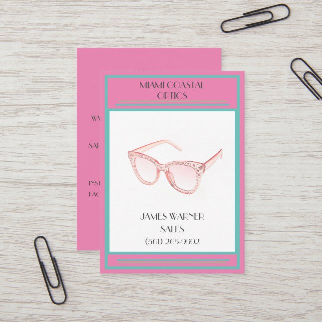 Retail Rosa Retro 80's Miami Sunglass Visitkort (Fram/Back In Situ)