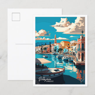 Rethymno Greece Travel Vintage Illustration Vykort