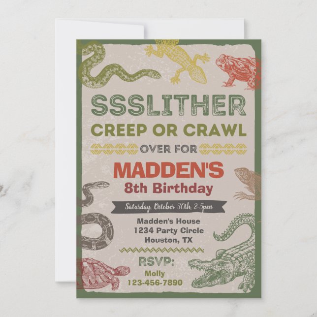 Retila födelsedagsinbjudan | Reptilt Party Inbjudningar (Framsida)
