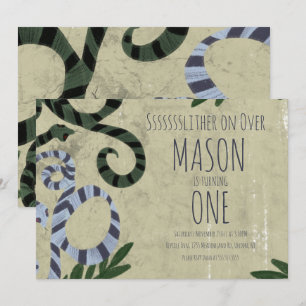 Retile Snake Art Zoo Födelsedagsfest inbjudan